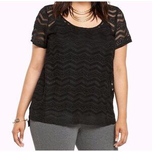 Torrid Womens Sheer Top Chevron Lace Front Black Plus 1X Witchy Goth Dark Fairy